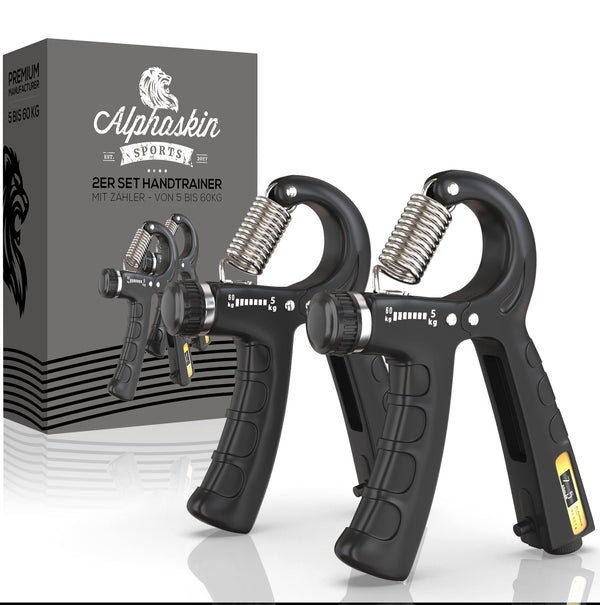 ALPHASKIN Premium Handtrainer I Verbessertes Konzept 2023 I 2er & 5er Set | Fingertrainer Griffkraft Trainer | Unterarmtrainer Fingerhantel Trainingsgerät Grip Fitness Krafttraining