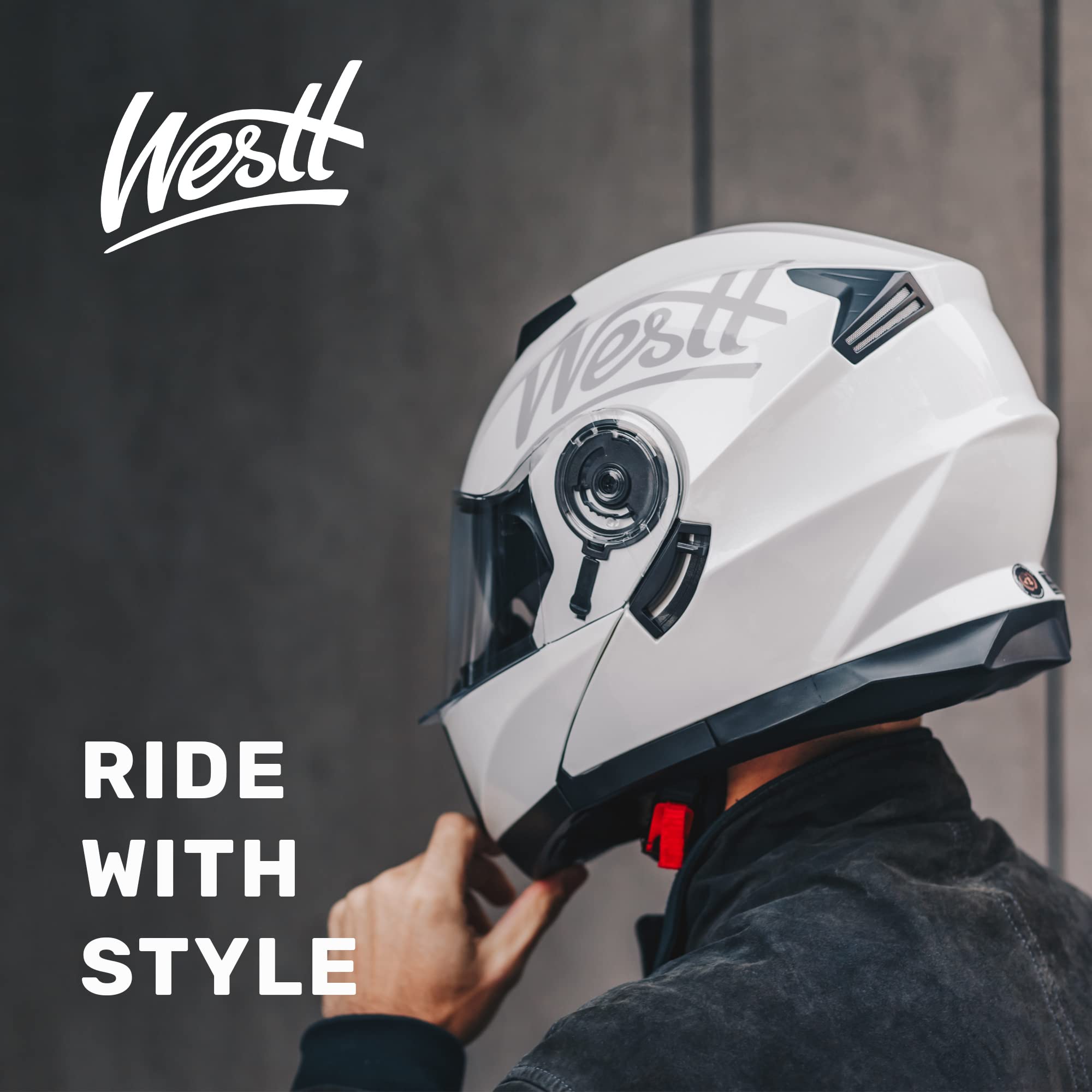 Westt Klapphelm Flip up Motorradhelm Integralhelm Herren Damen mit verstärktem Kinnschutz Chopper Moped Mofa Roller Modular Helm Motorrad mit ECE DOT Zertifizierung, weiß, L (57-58 cm)