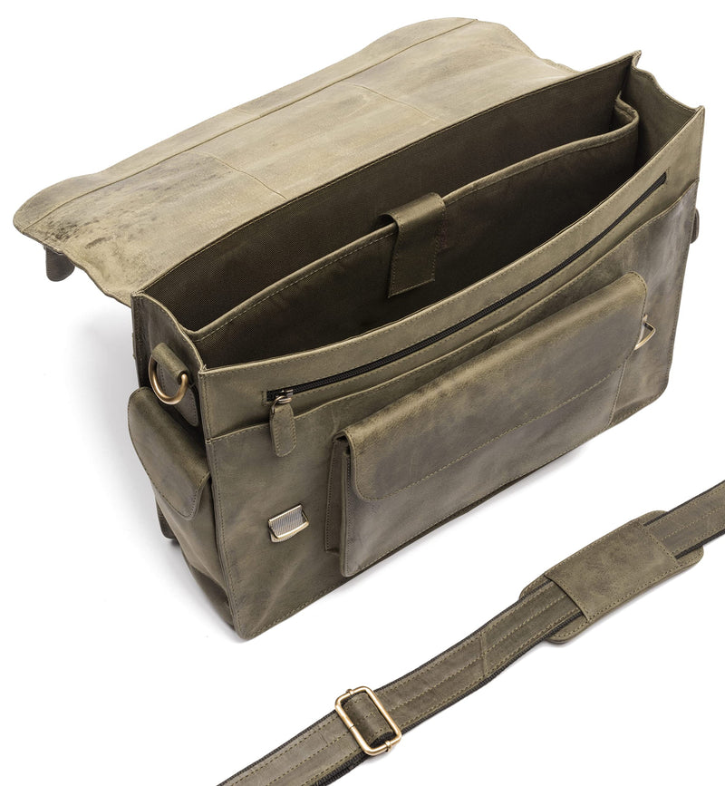 LEABAGS Bern Aktentasche aus echtem Büffel-Leder im Vintage Look - Olive