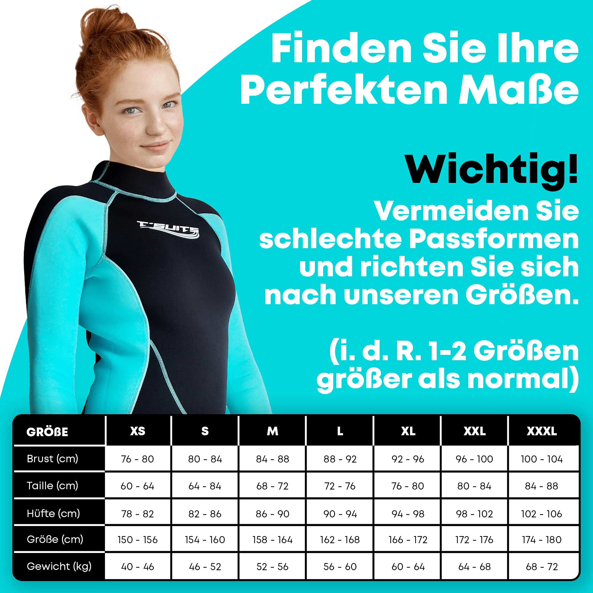 T´SUITS Neoprenanzug Damen [3mm, Lang, 4-Elements] | Tauchen, Schwimmen, Surfen, Kiten, Wasserski, Rafting - Jetzt Größe Wählen (XS, Damen Schwarz/Aquamarine)