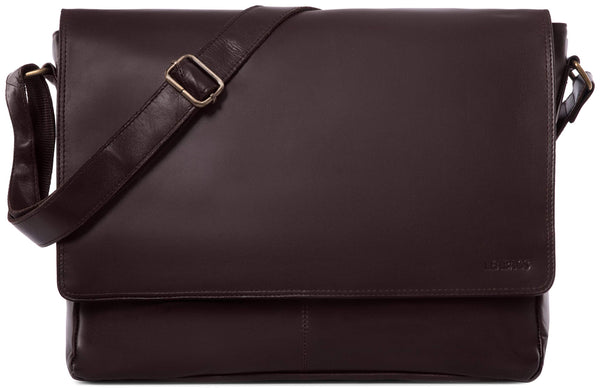 LEABAGS - Oxford - Leder Umhängetasche Herren & Damen I Messenger Bag mit Schultergurt I Echtleder Laptoptasche bis 15 Zoll I Schultertasche I Arbeitstasche I Tragetasche I Handtasche I Choco