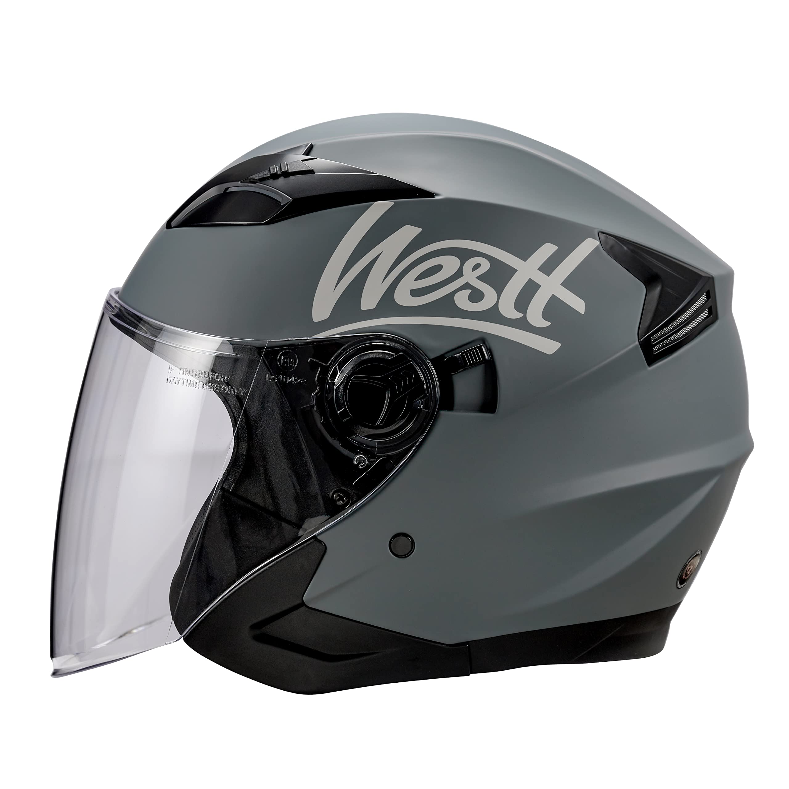 Westt Jethelm mit Visier & Sonnenblende Motorradhelm Herren Damen Rollerhelm Mopedhelm Mofa Chopper Helm Motorrad Halbhelm Open-Face-Helm Pilotenhelm ECE DOT Zertifiziert, matt grau, S (53-54 cm)