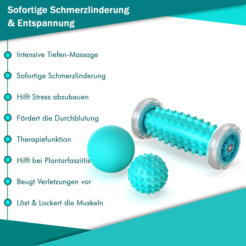 FUßFREUND Premium Fußmassagegerät [3er Set] I Verbessertes Konzept 2023 I Fußmassage Roller I Igelball Massage Ball Fußroller zur Stressreduzierung und Entspannung