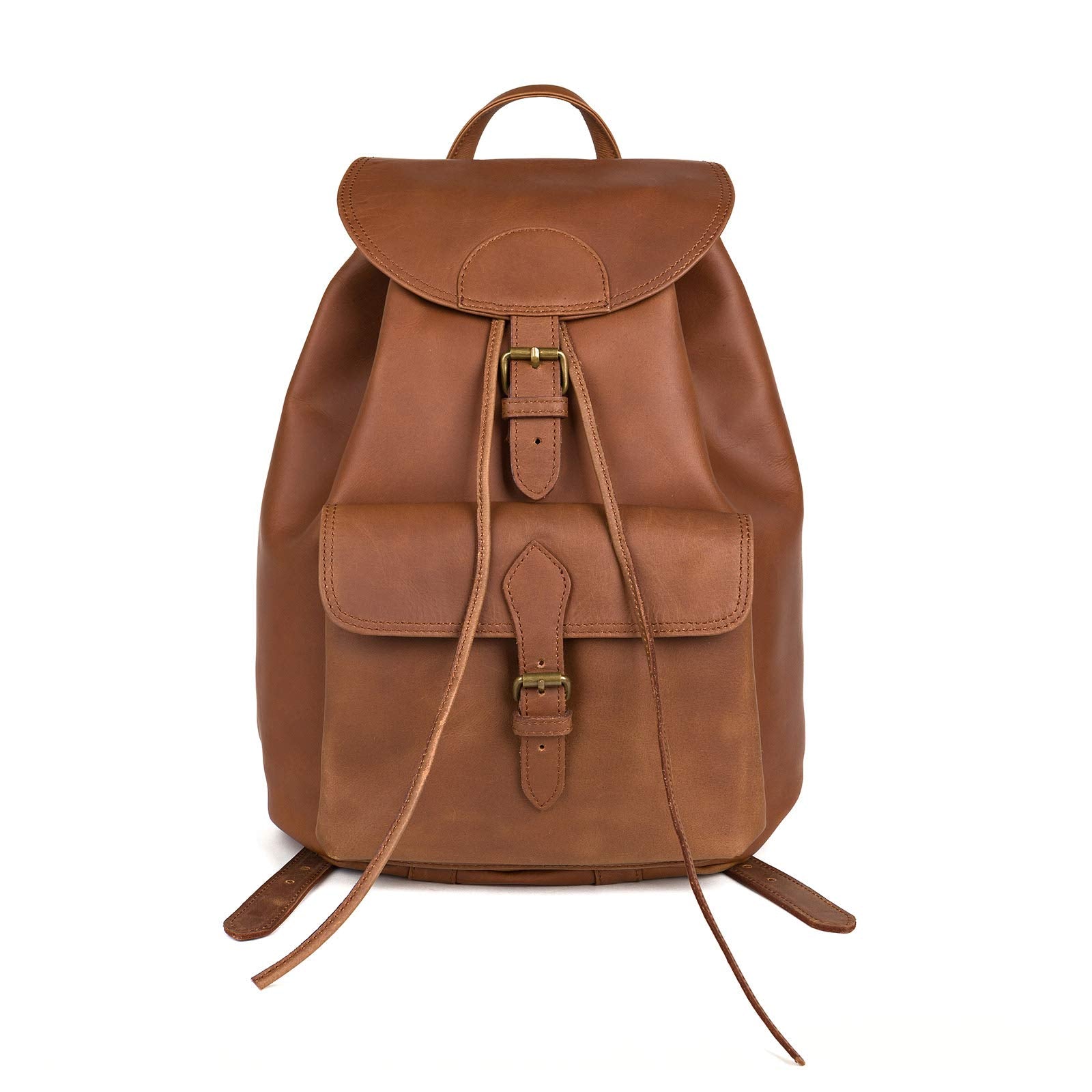 Nama 'Janis' Rucksack für Damen und Herren Backpack Vintage Beutel Echtes Leder Tagesrucksack Schultertasche Lederrucksack Unitasche Camel Braun L (30 x 16 x 38 cm)