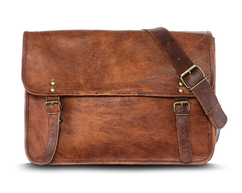 Nama Leather Lane 'Henrik' Umhängetasche Echtes Leder 16 Zoll Vintage Aktentasche Business Tasche Unitasche Laptoptasche Schultertasche Unisex Naturleder Braun