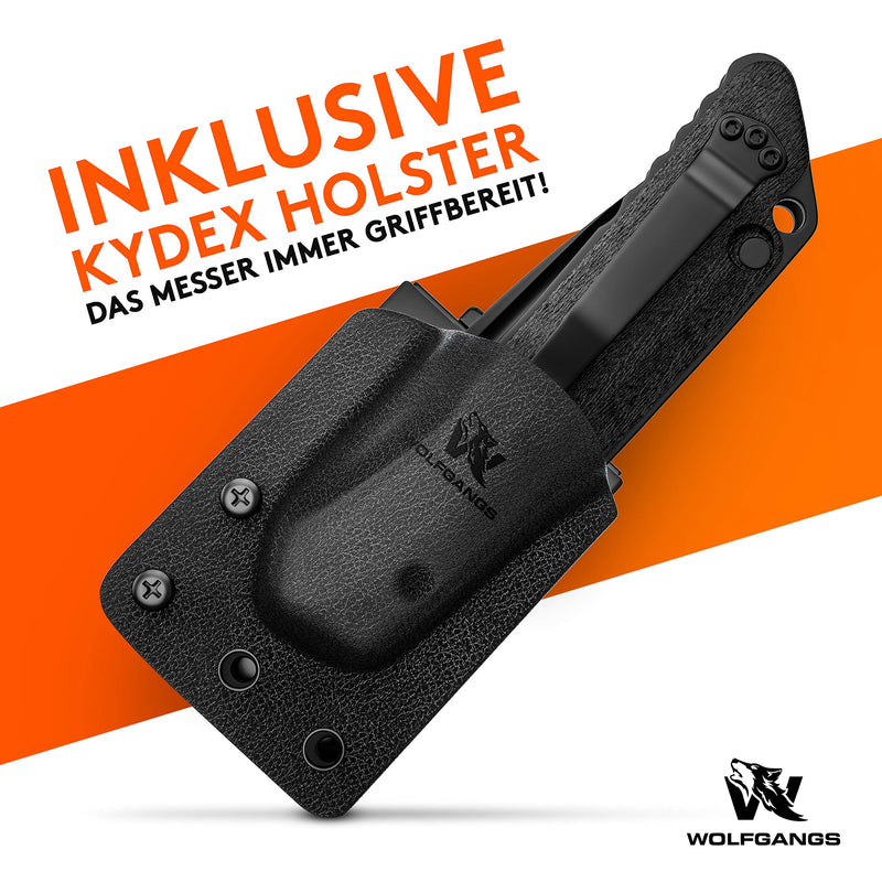 Wolfgangs CULTRO Zweihandmesser Klappmesser aus feinstem D2 Stahl - Legales Taschenmesser Klappmesser im zeitlosen Design - Outdoor Messer Survival - Klappmesser Outdoor inkl. Kydex Holster (Orange)