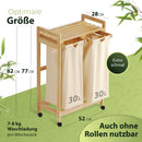 AMBIAVO® Wäschekorb 2 Fächer [100% Baumwolle, Bambus, 60 l Volumen] | Wäschesammler für Schmutzwäsche | Wäschekorbsammler | Wäsche Sortiersystem | Wäschesortierer Holz | Wäschebox