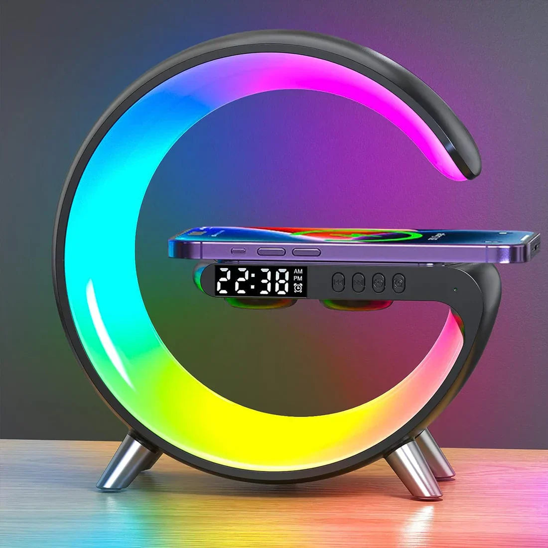 Rebolet | Multifunktionaler Bluetooth-Lautsprecher mit Licht, kabellosem Laden & Uhr