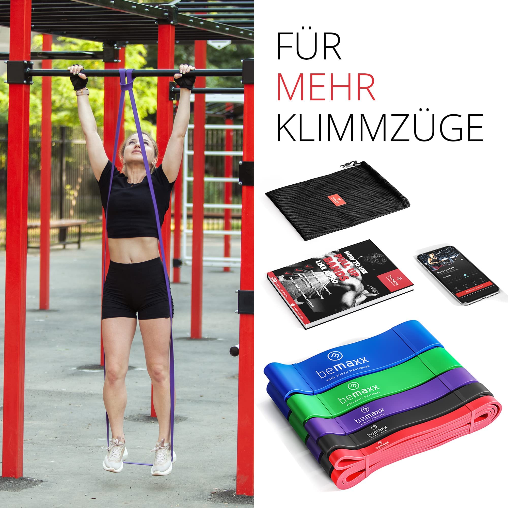 Fitnessband Pull Up Resistance Band, Klimmzughilfe + Trainings-eBook - DAS Klimmzug Widerstandsband | Home Gym Equipment: Sportband Pullup Dip Bar Klimmzugband, Calisthenics Bodybuilding Trainingsband