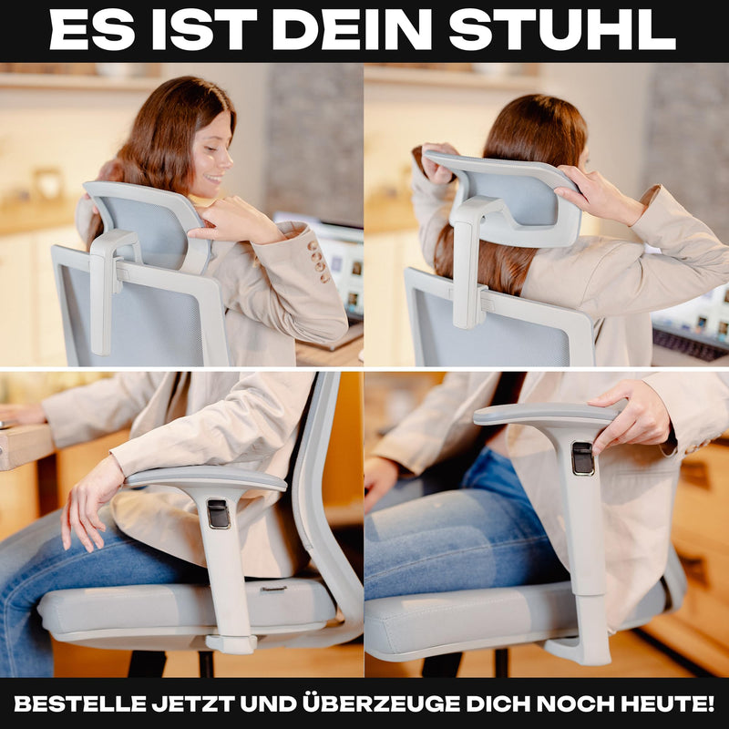 VALKENSTOL M2 Ergonomischer Bürostuhl Grau Schreibtischstuhl Grau Bürostuhl Ergonomisch Bürostühle Bürostuhl Beige 150 kg PC Stuhl Büro Ergonomic Office Chair