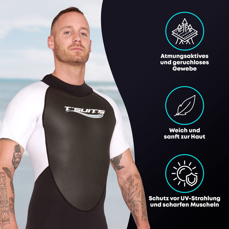 T´SUITS Neoprenanzug Herren [3mm, Shorty, Protector-I] | Tauchen, Schwimmen, Surfen, Kiten, Wasserski, Rafting - Jetzt Größe Wählen (S, Herren Schwarz/Weiß)