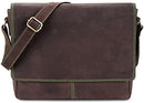 LEABAGS Leder Umhängetasche Herren & Damen I Echtleder Laptoptasche bis 15 Zoll I Messenger Bag mit Schultergurt I Schultertasche I Arbeitstasche I Tragetasche I Handtasche I Dark Brown/Green