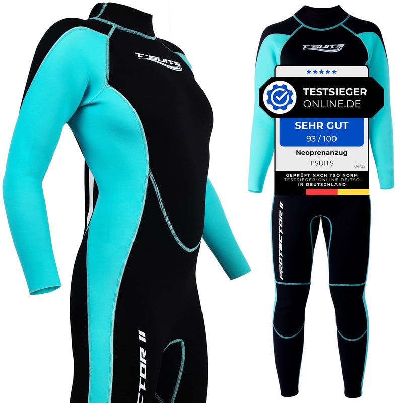 T´SUITS Neoprenanzug Damen [3mm, Lang, 4-Elements] | Tauchen, Schwimmen, Surfen, Kiten, Wasserski, Rafting - Jetzt Größe Wählen (XXXL, Damen Schwarz/Aquamarine)