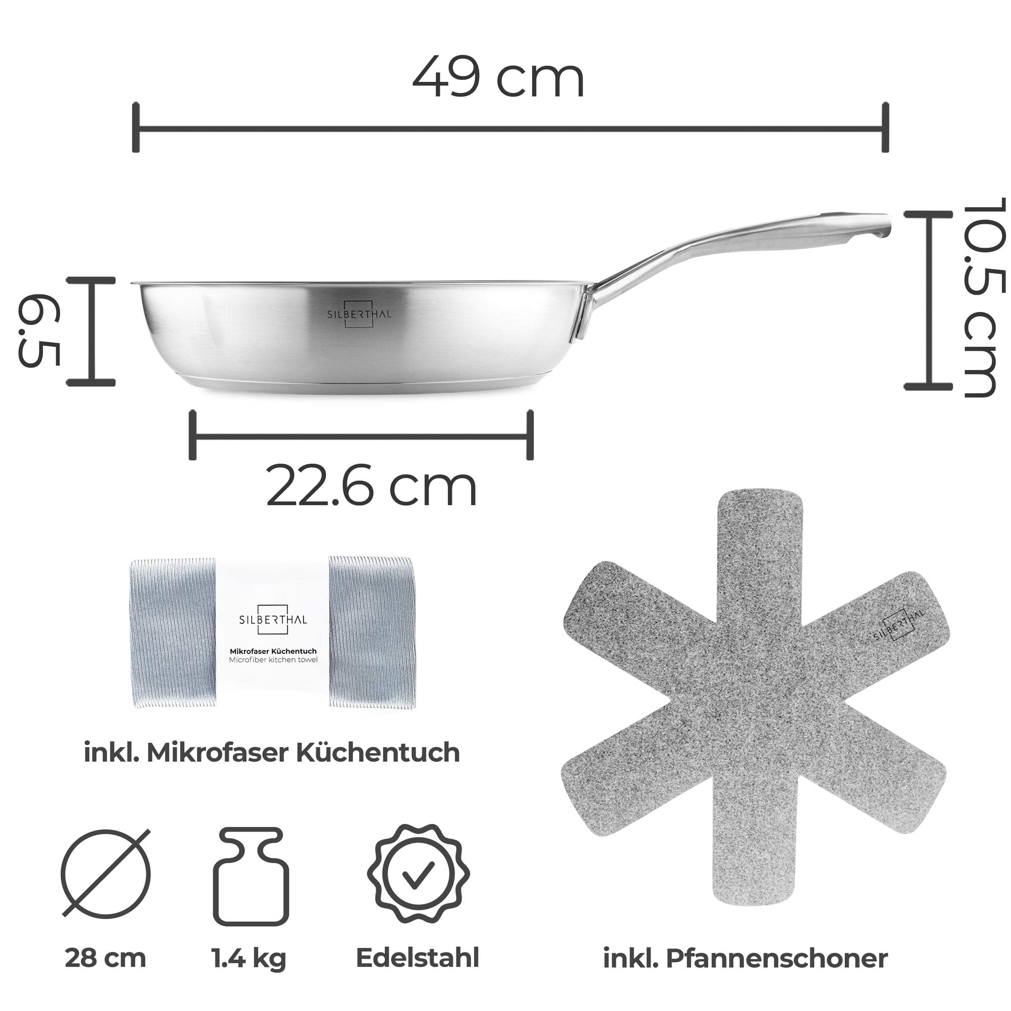 SILBERTHAL Induktion Pfannen Set - Bratpfannen 2er Set - Induktionsgeeignet - 28cm & 24cm - Edelstahl - Beschichtet