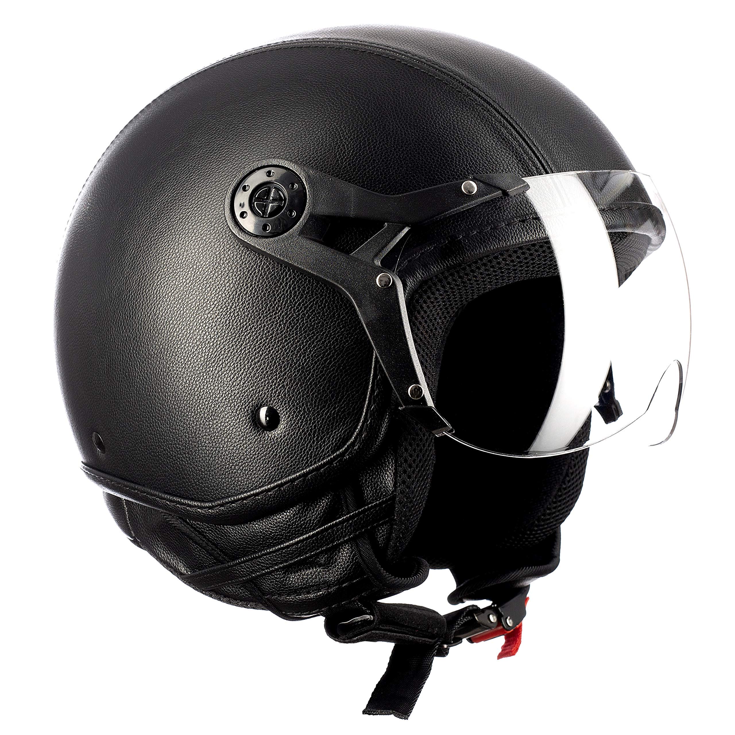 Westt Classic Sun Jethelm Motorradhelm Helm - Vintage Stil - Matt Schwarz - ECE Zertifiziert