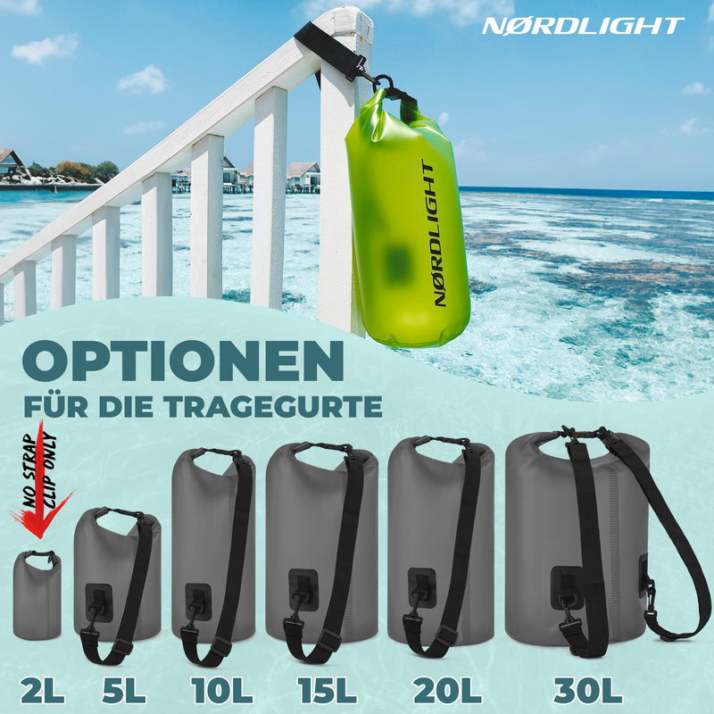 Nordlight Dry Bag 30L Wasserdichter Beutel - (Anthrazit) Wasserdichter Packsack Mit Roll Top Verschluss Und Schultergurt | Schwimmen, Baden, Strand, Kanu, Stand Up Paddling, Tauchen