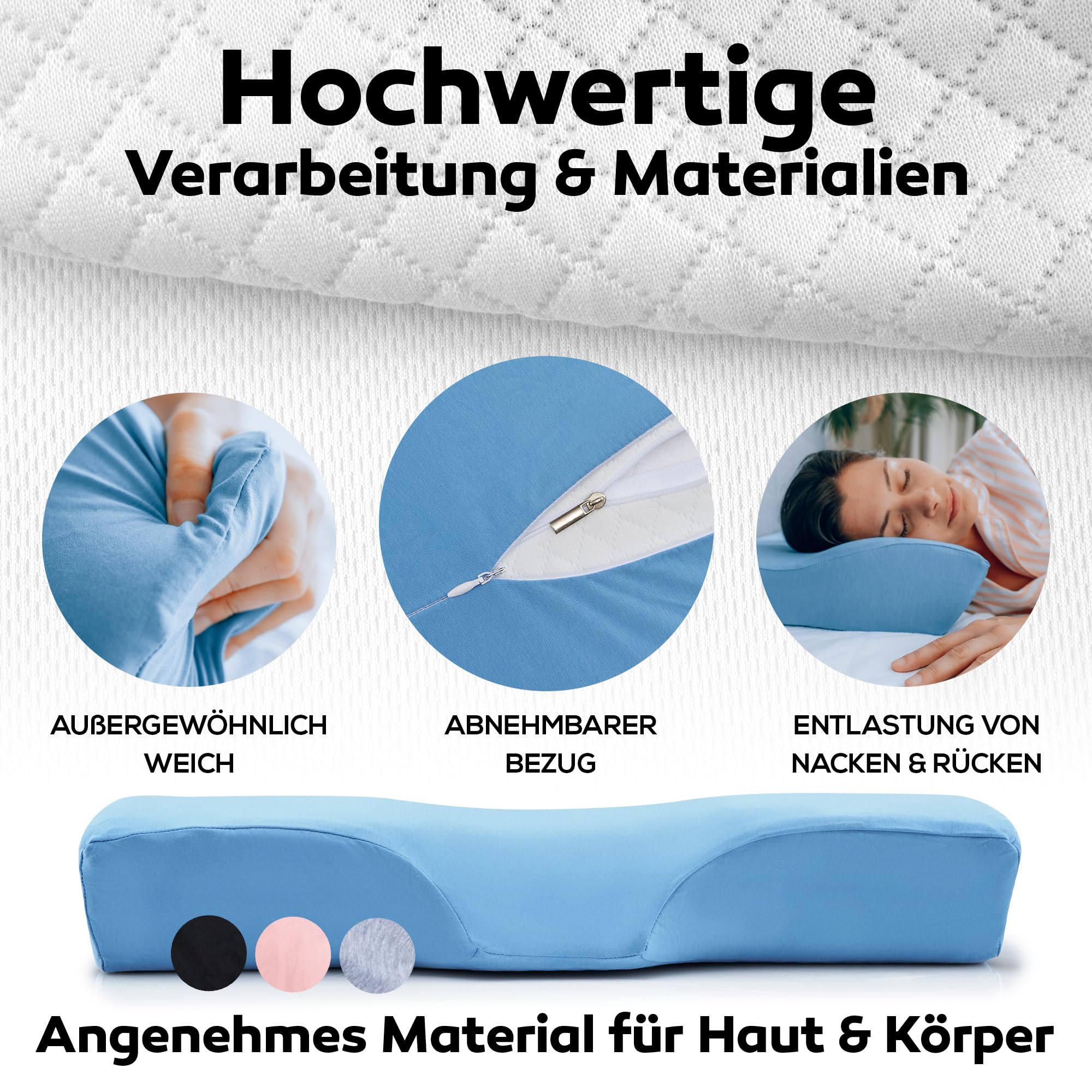 Schlafimpuls Ergonomisches Kopfkissen Nackenstützkissen | Orthopädisches Kopfkissen & Nackenkissen [Memory Foam] Seitenschläfer - mit extra Bezug - Farbe wählbar (Hellblau)