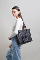 LEABAGS Leder Handtasche Damen I Premium Echtleder Shopper I Business Laptoptasche bis 16 Zoll I Damen Business Tasche I Tragetasche für Arbeit Uni Schule Freizeit oder Einkauf I Nature Schwarz