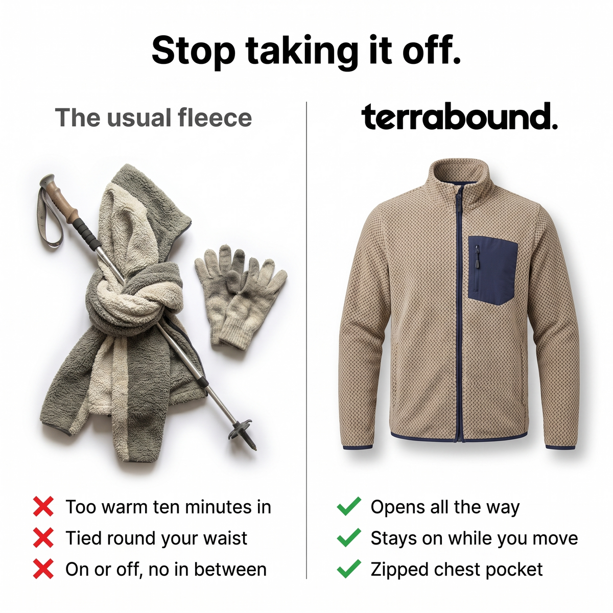 Damen Fleecejacke – durchgehender Reißverschluss zum Wandern