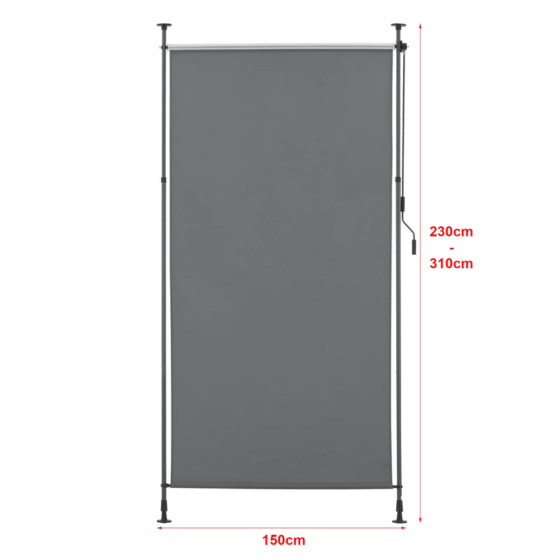 pro.tec Außenrollo Cimarra 150 x 270 cm Balkonrollo Senkrechtmarkise mit Handkurbel Sichtschutz witterungsbeständig Stahlgestell Dunkelgrau