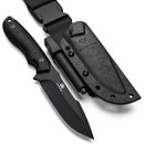 Wolfgangs Outdoor-Messer AMBULO mit Kydex Holster - Edles Jagdmesser aus einem Stück D2 Stahl gefertigt - DAS Bushcraft Messer - Survival Messer inklusive verbessertem Feuer-Starter (Full Black)