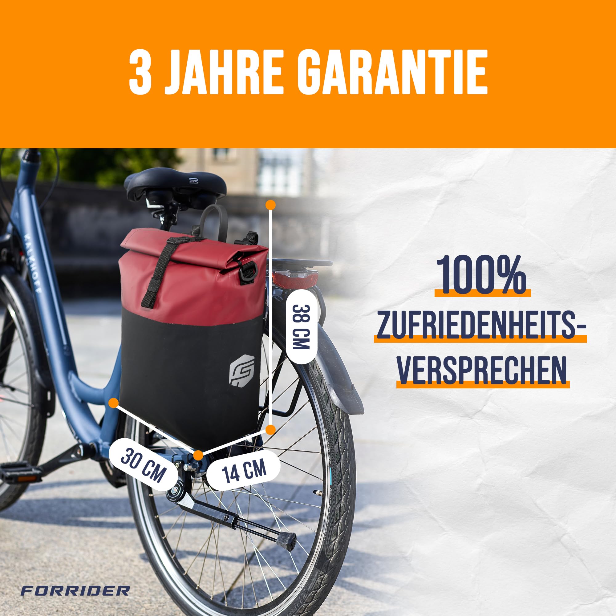 Forrider Fahrradtasche Wasserdicht für Gepäckträger [22L Volumen] mit Schultergurt | Gepäckträgertasche | Einzel | Fahrrad Tasche Packtasche hält an jedem Gepäckträger