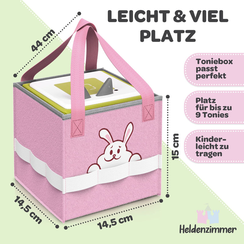 Heldenzimmer - Tonie Tasche Rosa für Toniebox mit Häschen [GRATIS Befestigung fürs Auto] - Sichere Tonie Box Aufbewahrung in Toniebox Tasche für bis zu 10 Figuren und Zubehör