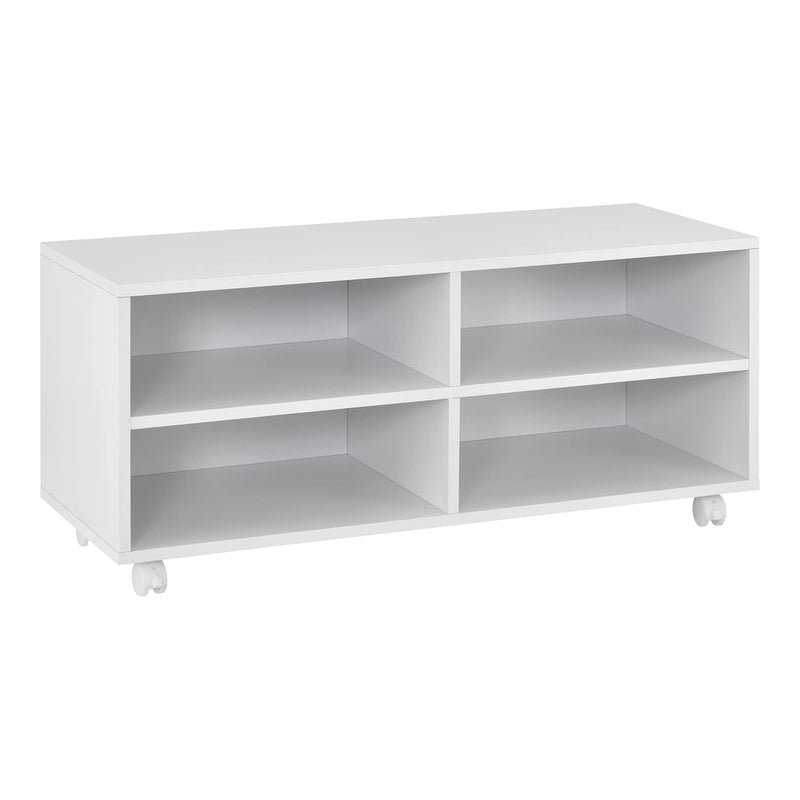 [en.casa] Lowboard mit Rollen 'Gränne' 90x35x41cm mobiles Regal TV-Schrank 4 Ablagen Fernsehregal Fernsehtisch Matt Weiß