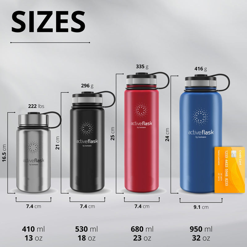 Trinkflasche Edelstahl ACTIVE FLASK + Strohhalm (3 Deckel) BPA-frei, Auslaufsicher, Kohlensäure geeignet - Wasserflasche Fahrrad Thermosflasche Isoliert Isolierflasche Sport Wasser Flasche Kinder Tee