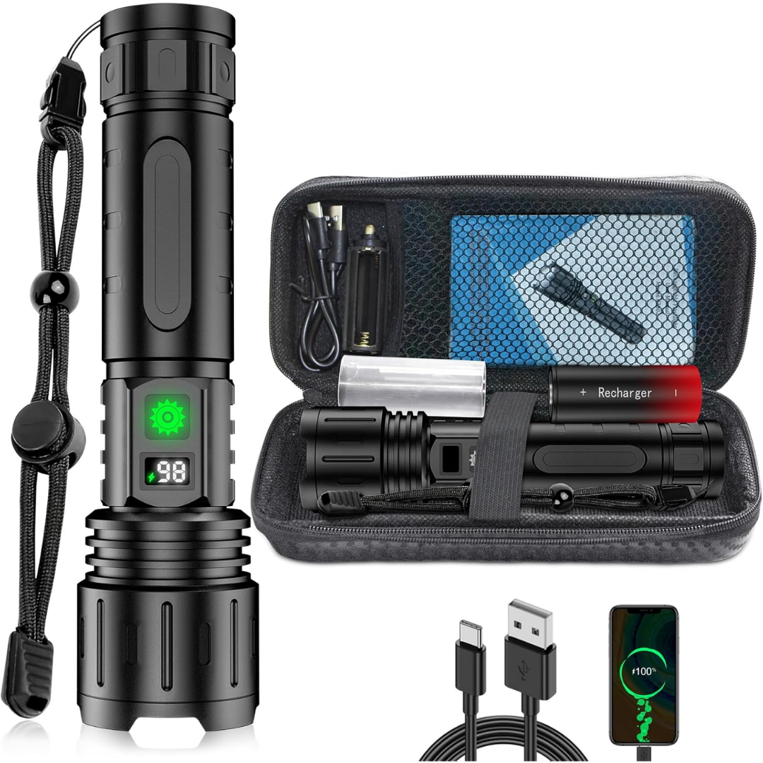 Ultrahelle wiederaufladbare LED-Taschenlampe – hohe Lumenzahl, wasserdicht