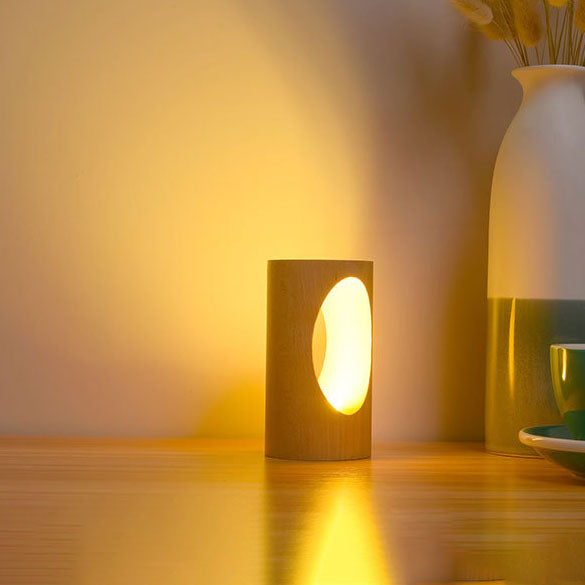 Rebolet| Japanische Massivholz rechteckige Säulen-LED-Nachtlampe USB Tischlampe