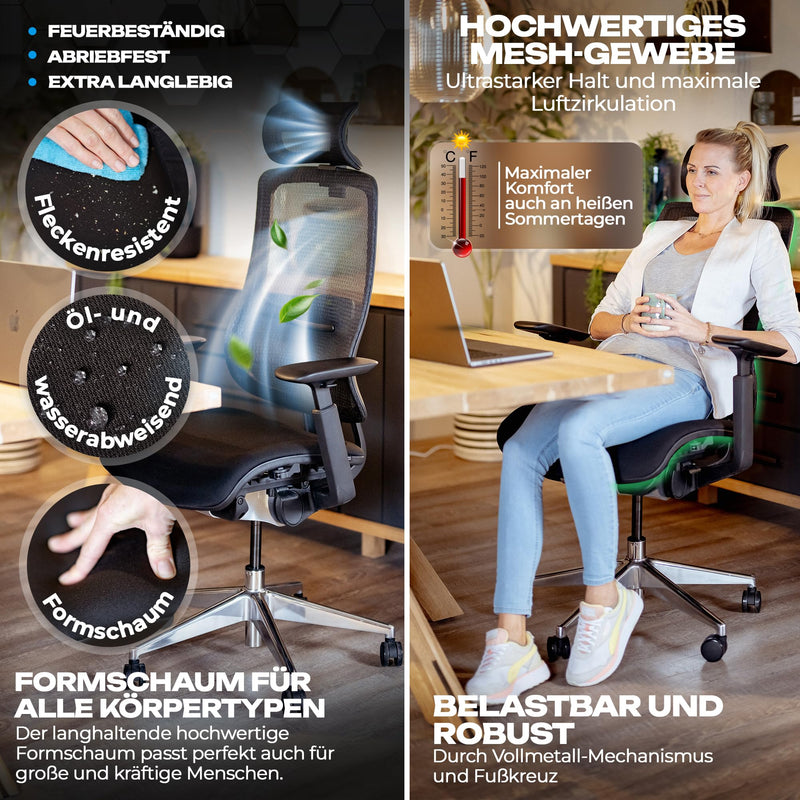 VALKENSTOL M6 Bürostuhl Ergonomisch - Auch Grosse Menschen Polster-Sitz - Ergonomischer Bürostuhl Chefsessel Bürostuhl Schreibtischstuhl Office Chair