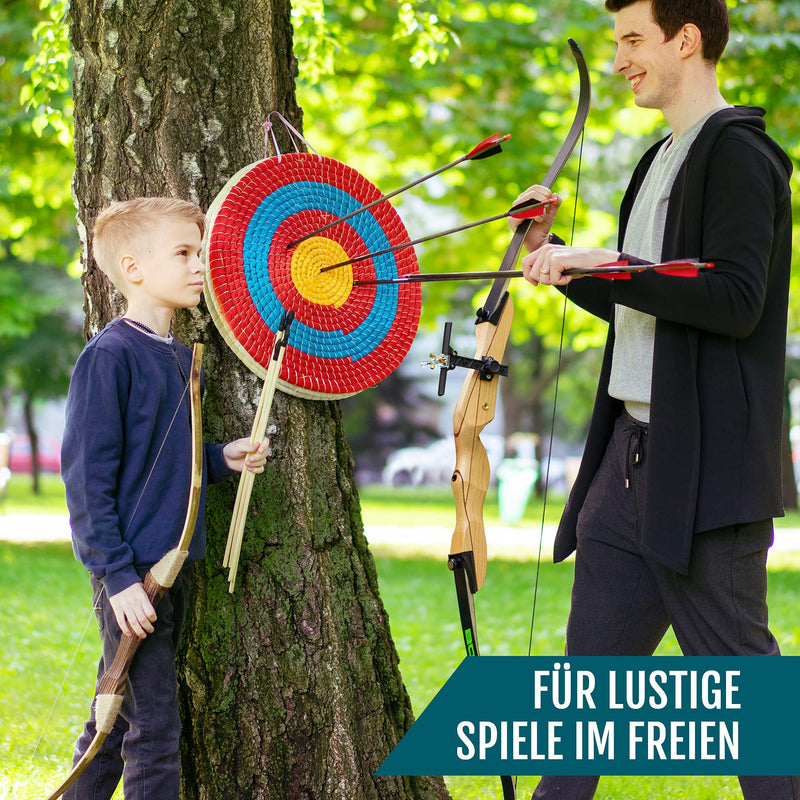 Bogenkönig Abenteuerfreude Holz Pfeil und Bogen Kinder ab 6 - Robuste Qualität für Langlebigkeit - 1er Set inkl. 10 Pfeile und 1 Köcher - Perfekt für Anfänger - Bogenschießen Kinder - Kinderbogen Set