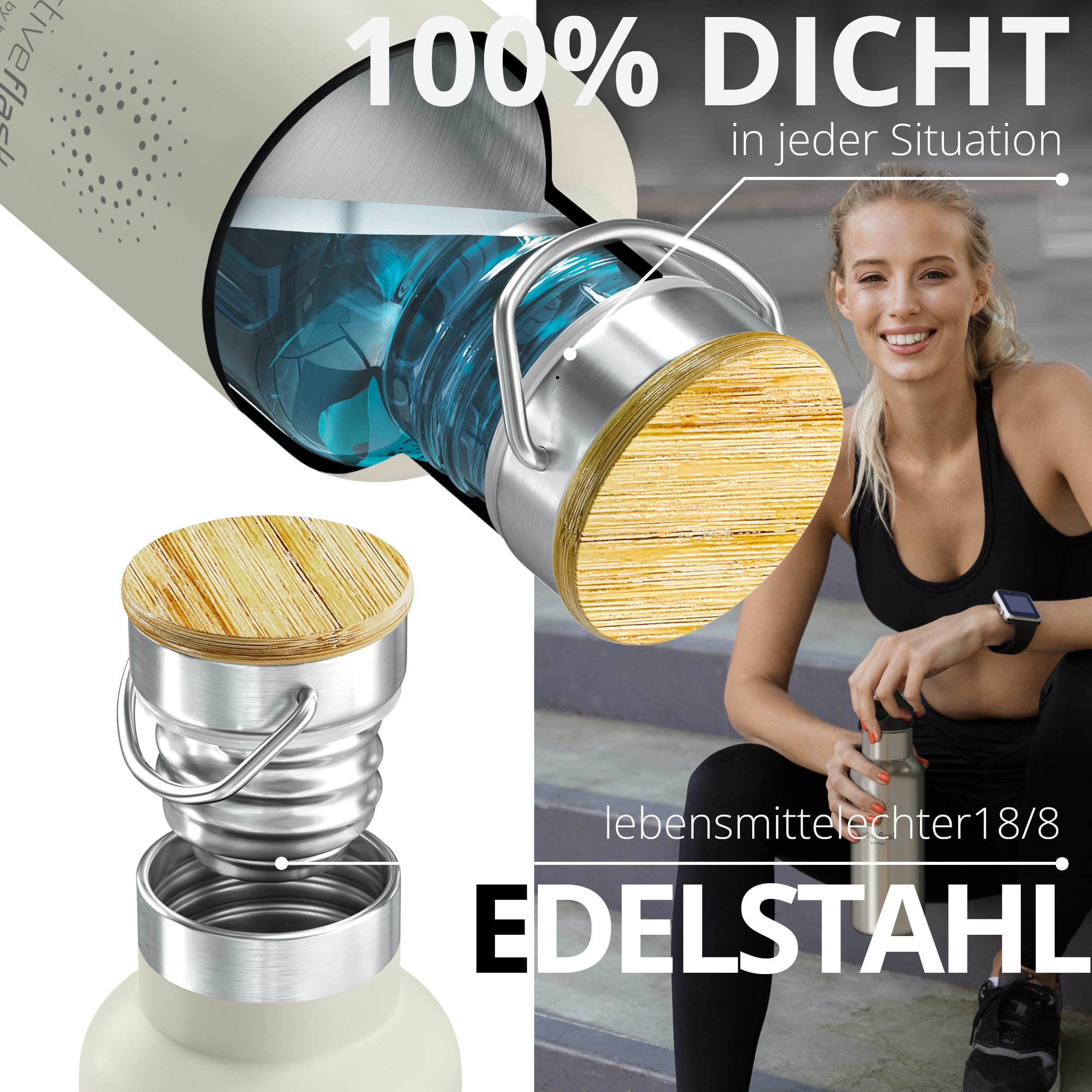 Trinkflasche Edelstahl mit Strohhalm, Infuser + 3 Deckel: BPA-frei, Auslaufsicher, Kohlensäure geeignet - Wasserflasche Fahrrad Thermosflasche Isoliert Isolierflasche Sport Wasser Flasche Kinder Tee