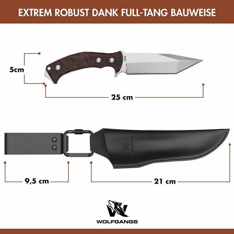 Wolfgangs DOLOR Fahrtenmesser aus 440C Stahl - Scharfes Survival Messer mit Kydex Gürteltasche - Outdoormesser