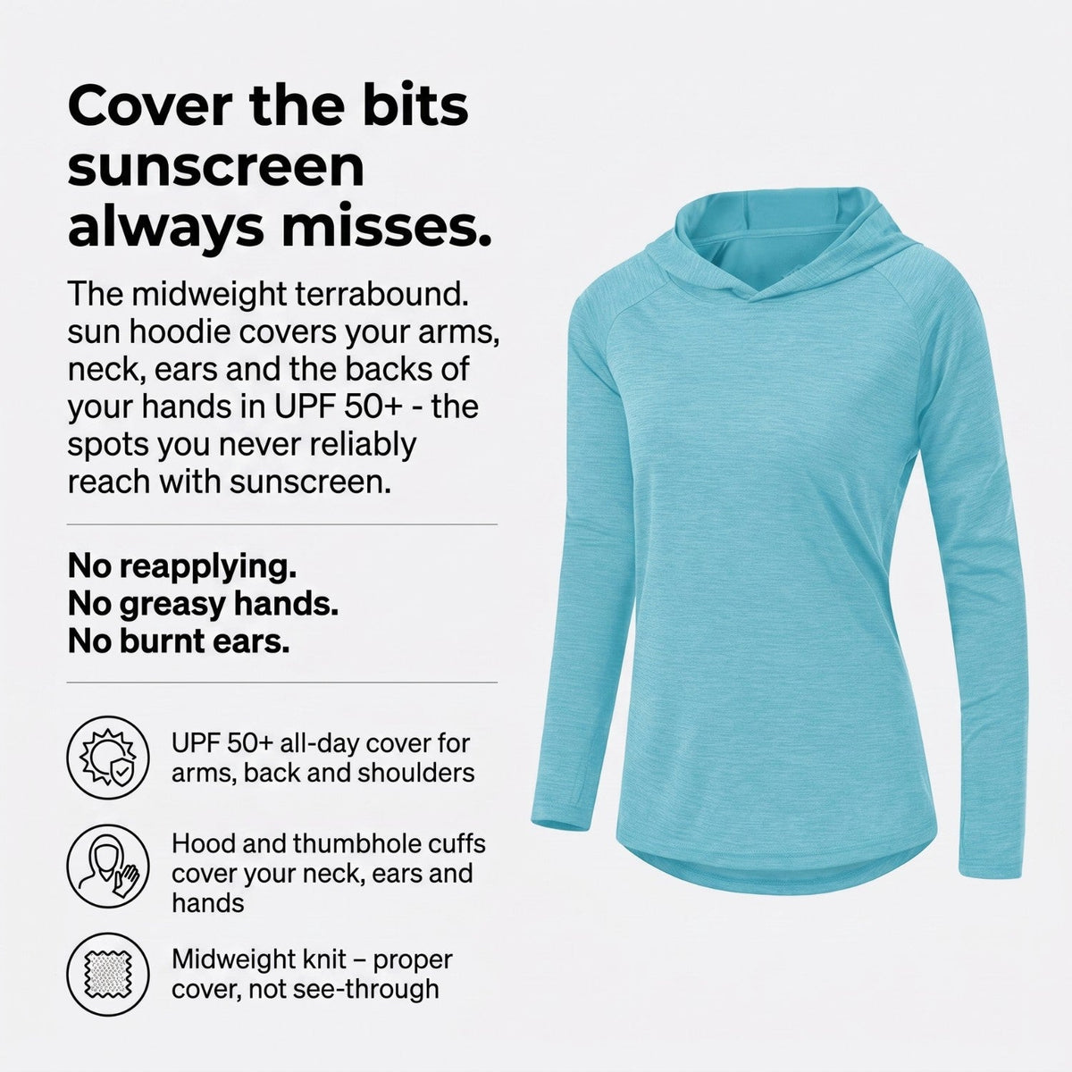 Damen Sonnenhoodie mittelschwer – UPF 50+ UV-Schutzoberteil mit Kapuze