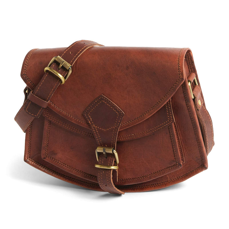 Leather Lane 'Frederica' Handtasche Echtes Leder Vintage Schultertasche für Damen Retro Design Ledertasche Umhängetasche Naturleder Braun M