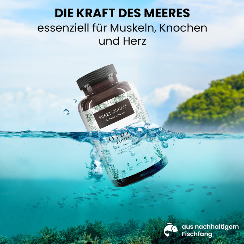 Omega 3 + Vitamin D3, K2 MK7 All-Trans mikroverkapselt - Premium Essentials O3-D3-K2 hochdosiert - Fischöl mit essentiellen EPA & DHA Fettsäuren | Fisch Öl Omega3 Fish Oil Tropfen | 240 Kapseln