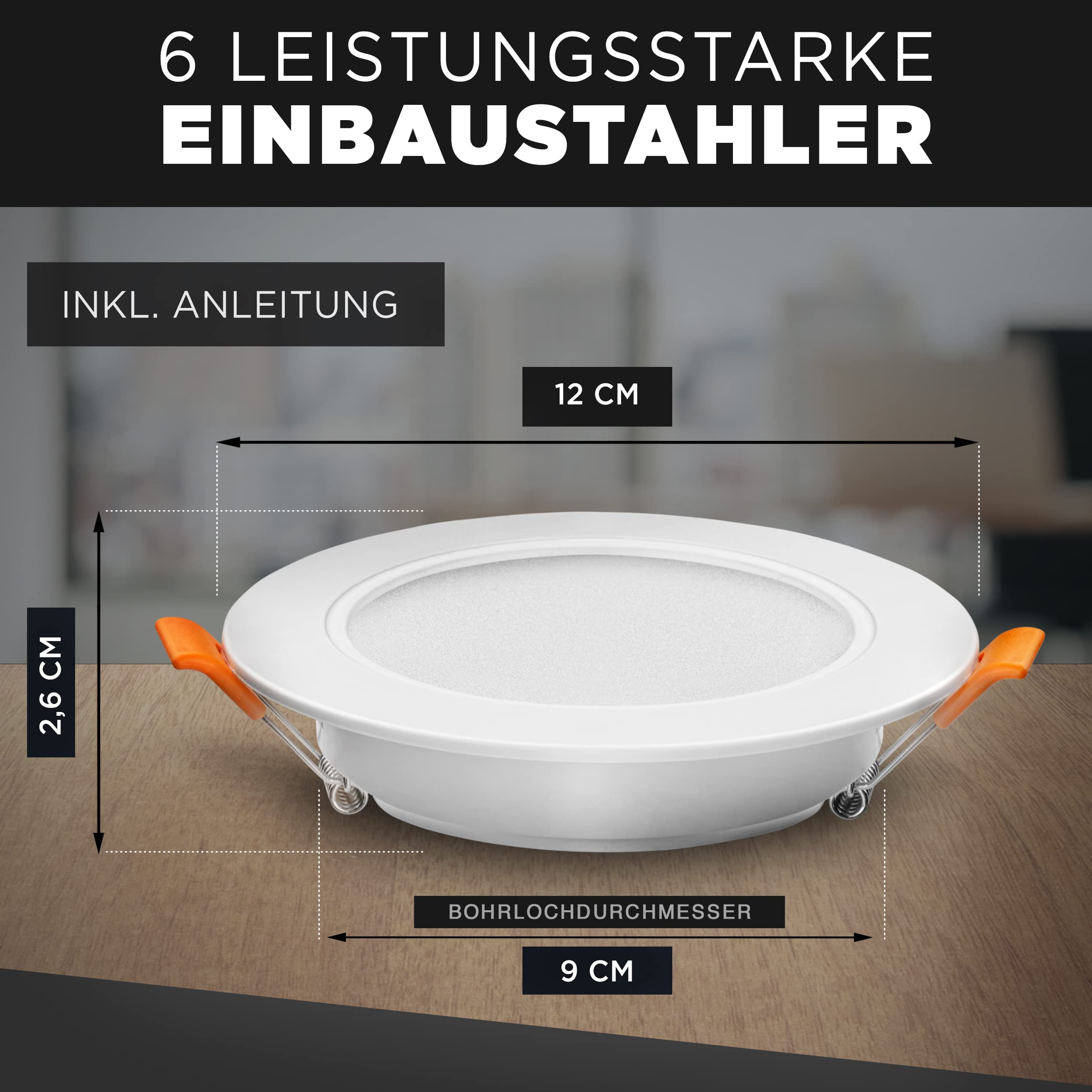 Luxari LED Einbaustrahler 230V flach − Strahlende LED Einbauleuchten [6er Set 8W] − Bad LED Spot [3000K warmweiß] − Deckenstrahler − IP54