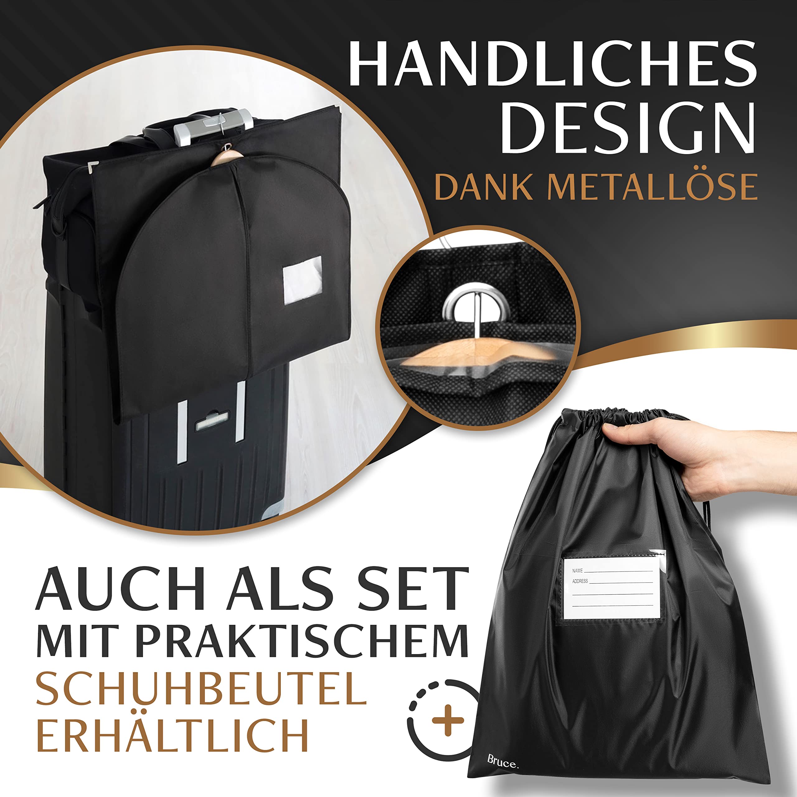 Bruce.® Premium Kleidersack | 120 x 60 cm | Hochwertige Kleiderhülle für Anzug, Jacke und Kleid | Atmungsaktive Anzugtasche für Reisen und Aufbewahrung