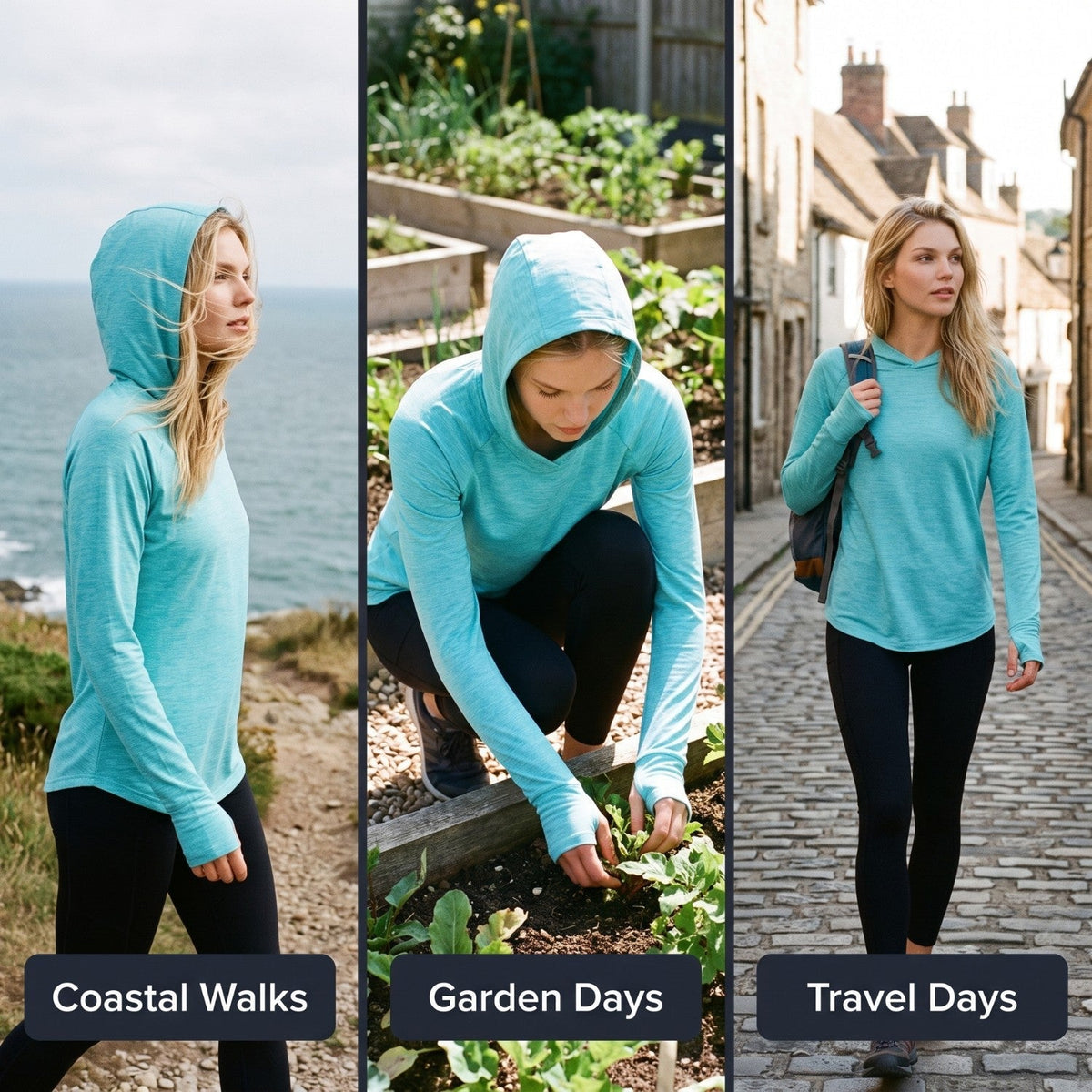 Damen Sonnenhoodie mittelschwer – UPF 50+ UV-Schutzoberteil mit Kapuze
