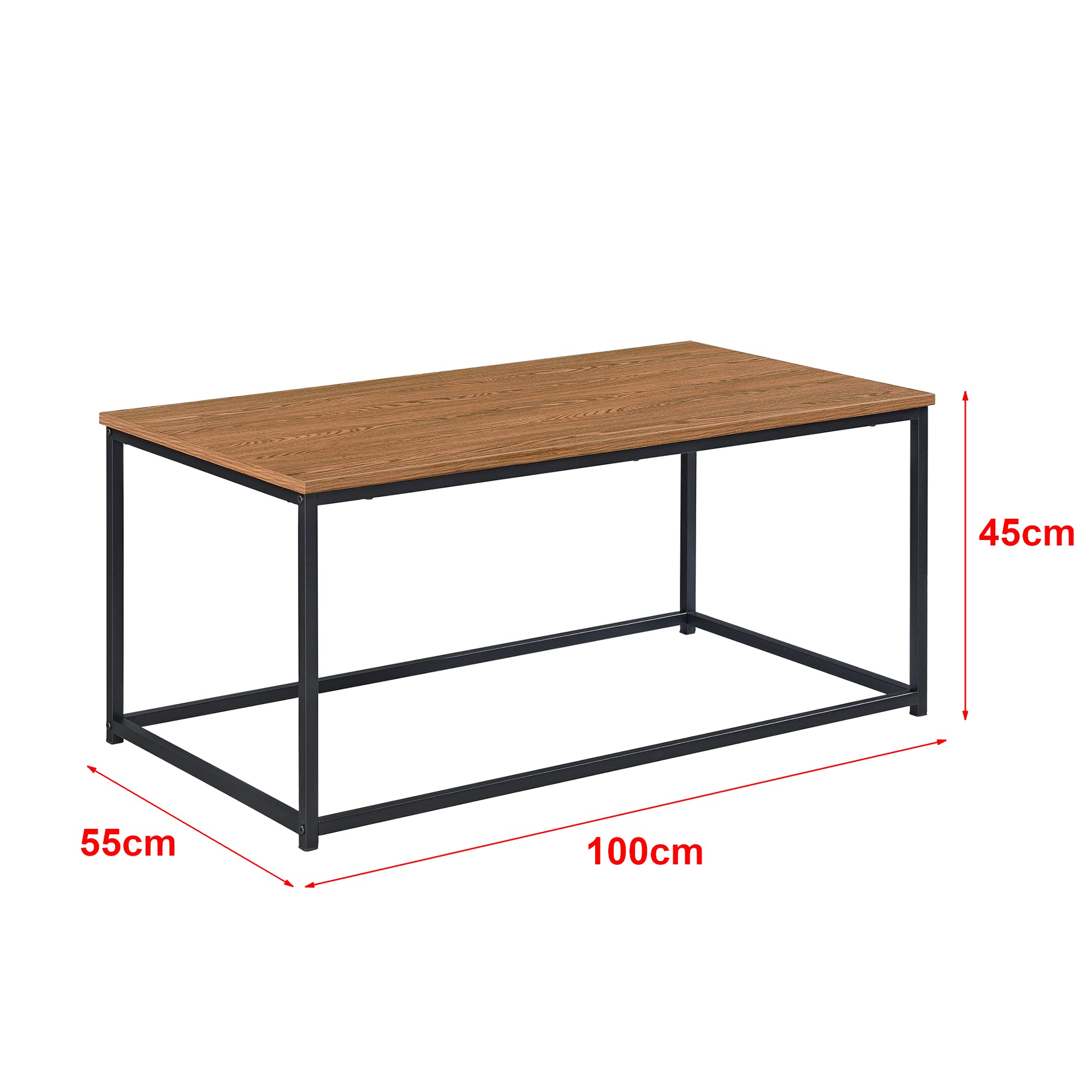 [en.casa] Couchtisch Esbjerg 100x55x45cm Beistelltisch Wohnzimmertisch Sofatisch Gestell aus Eisen Dunkler Holzton