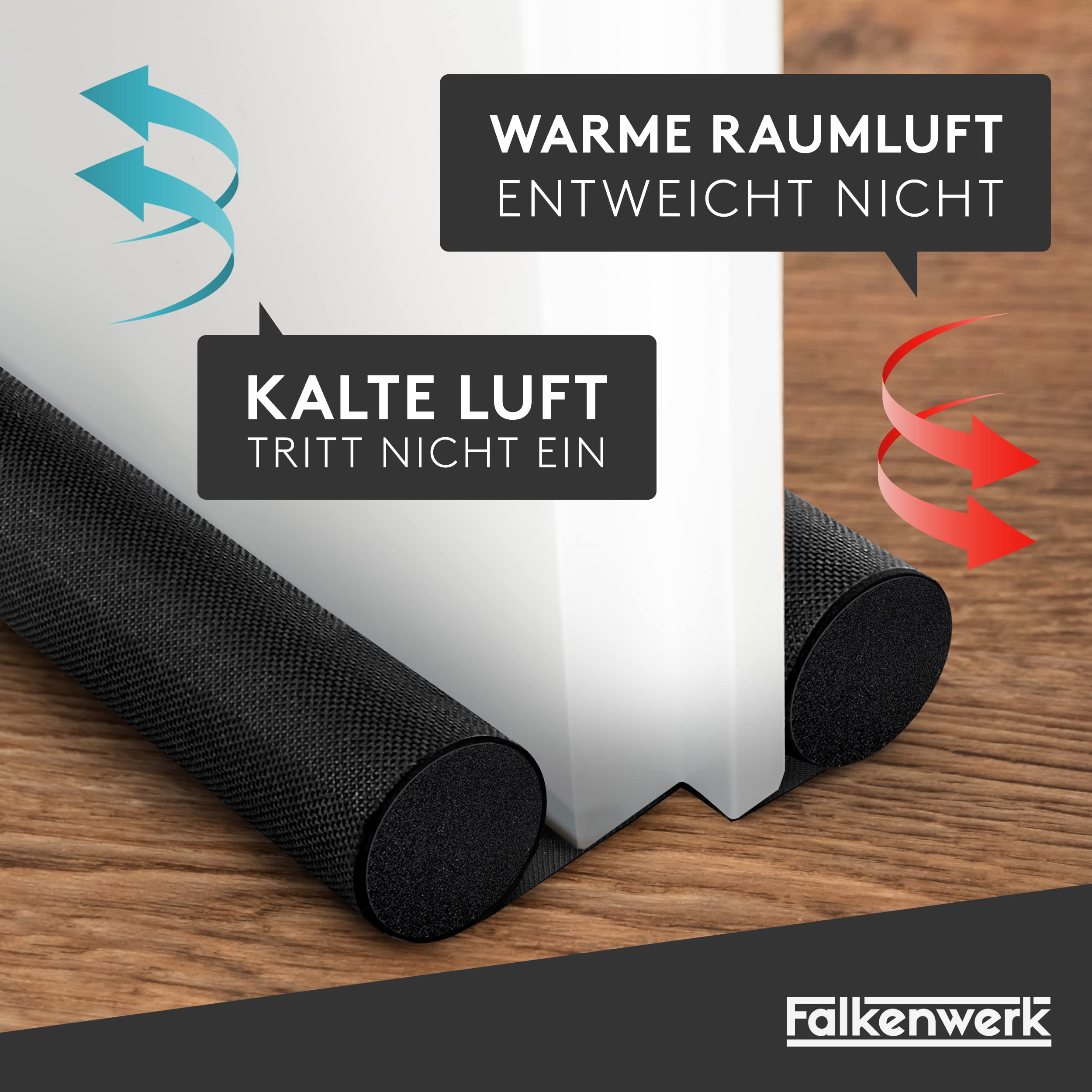 FALKENWERK Zugluftstopper für Türen [2er Set] - Zuschneidbare Türdichtung 90 cm - Heizkosten sparender Tür Zugluftstopper - Doppelseitige Türdichtung unten - Tür Dichtung mit idealer Passform -Schwarz