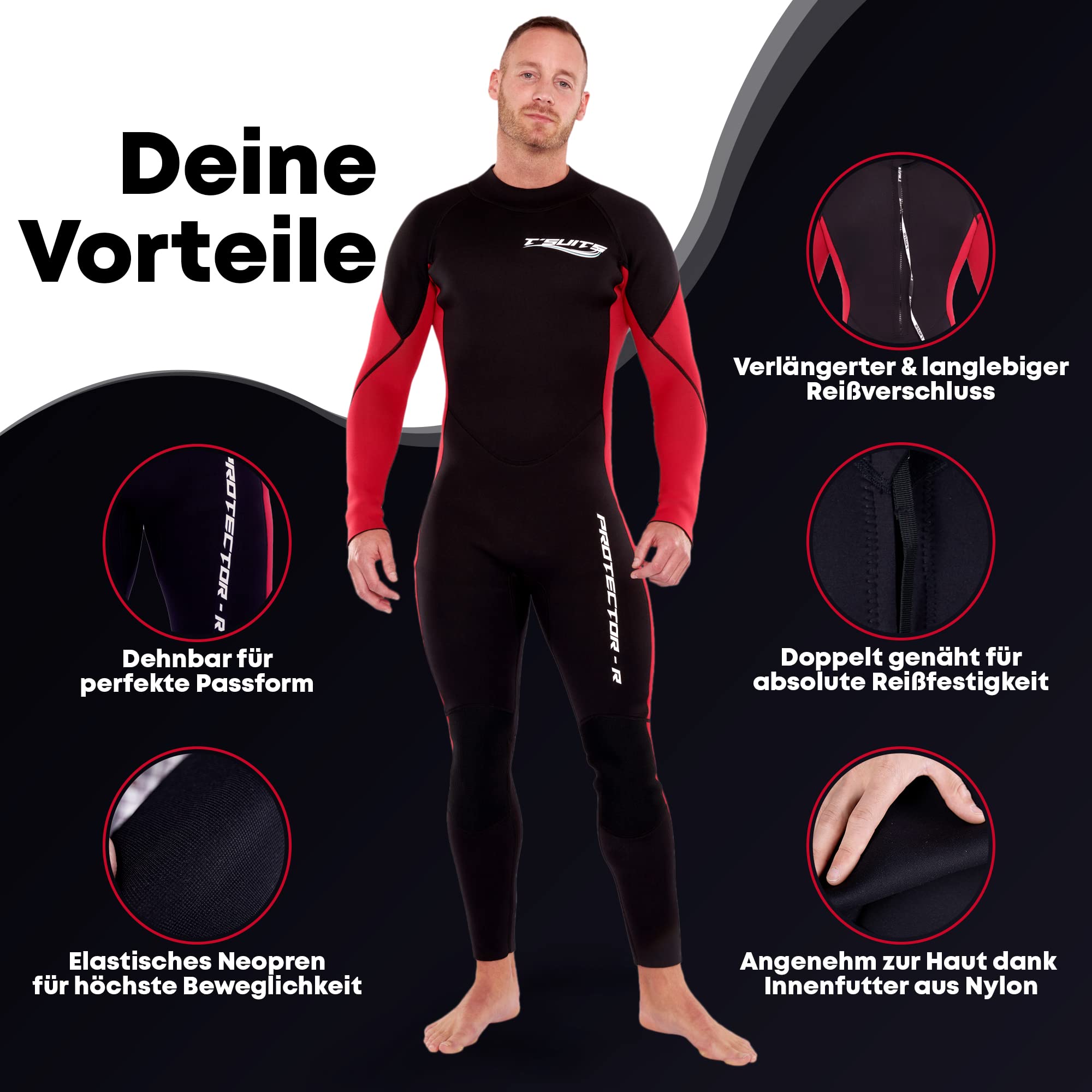 T´SUITS Neoprenanzug Herren [3mm, Lang, Protector-R] | Tauchen, Schwimmen, Surfen, Kiten, Wasserski, Rafting - Jetzt Größe Wählen (S)