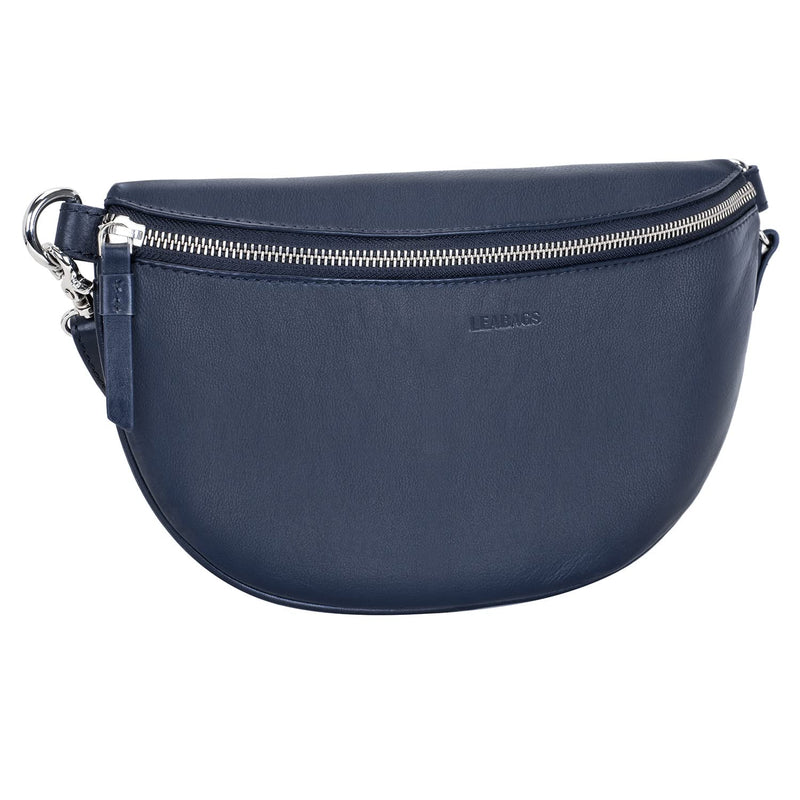 LEABAGS Cali kleine Bauchtasche aus echtem Leder | Gürteltasche mit Reißverschluss | Crossbody Bag für Damen | 23x5x13 cm | Brusttasche Blau