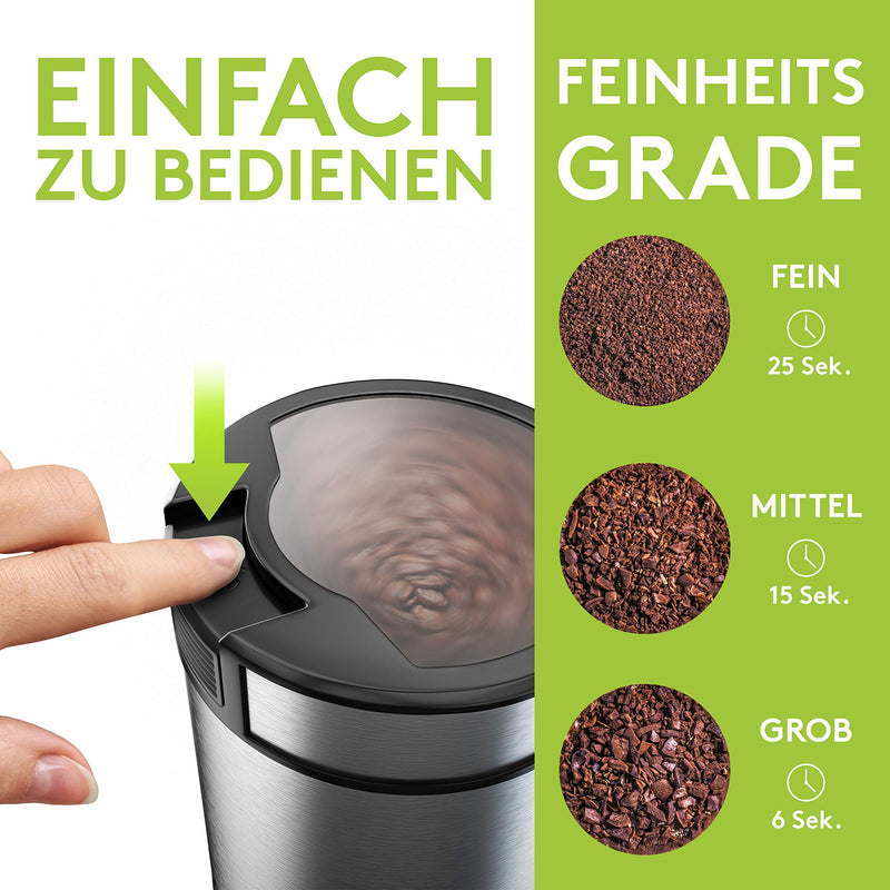 ﻿﻿Liebfeld Kaffeemühle Elektrisch aus Edelstahl - Coffee Grinder für Kaffee, Gewürze, Nüsse - Elektrische Kaffeemühle für bis zu 10 Tassen - Mahlgrad variabel - Espressomühle - Gewürzmühle