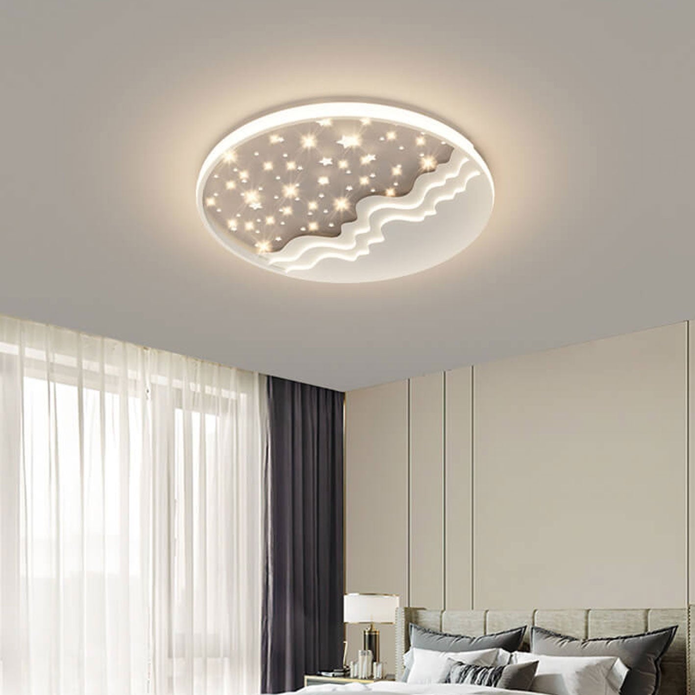 Rebolet| LunaAura LED-Deckenleuchte | Himmlisches Mond-Stern-Design