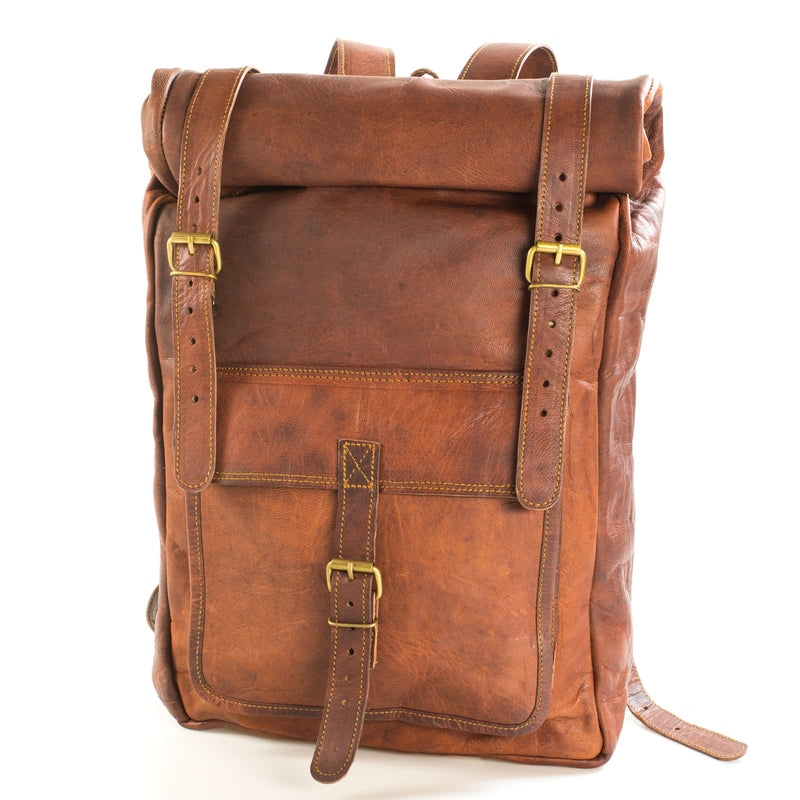 LEABAGS Ricardo Rolltop Rucksack für Damen und Herren aus echtem Leder im Vintage Look I Tagesrucksack I Daypack I 30x10x40cm