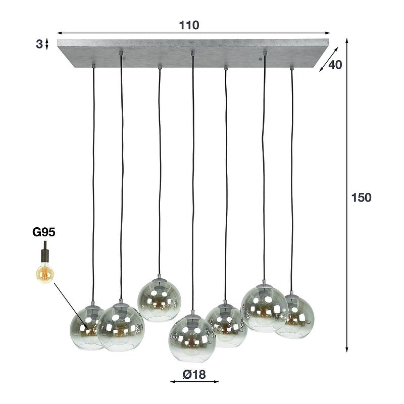 Rubjerg Design Hängeleuchte Bubble shaded 7 Leuchten Rauchglas altsilber