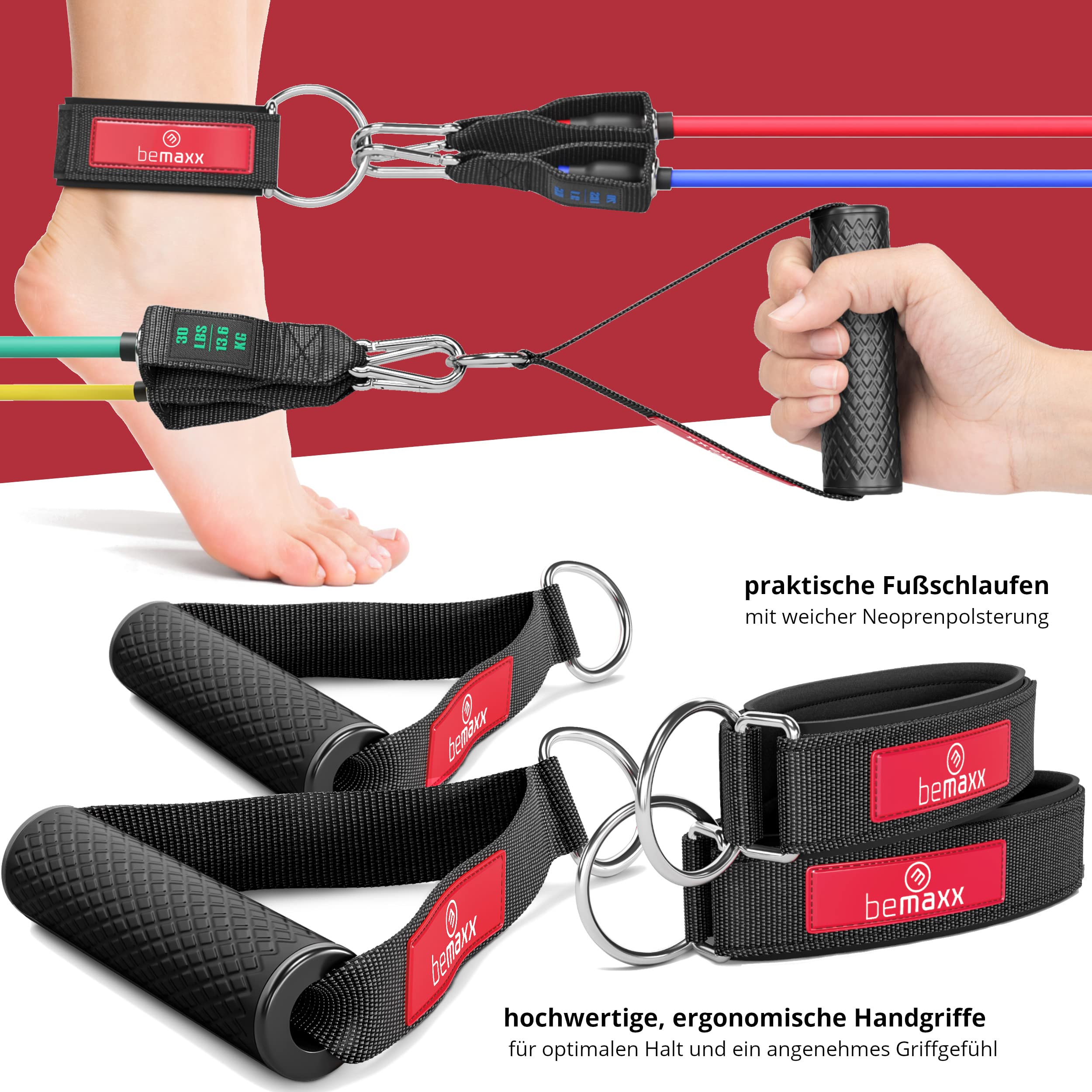 Resistance Bands Set mit Trainings-eBook - Expander Tubes Bänder- Widerstandsbandset: 5 Widerstandsbänder, Griffe, Türanker, Fußschlaufen | Fitnessband Fitness